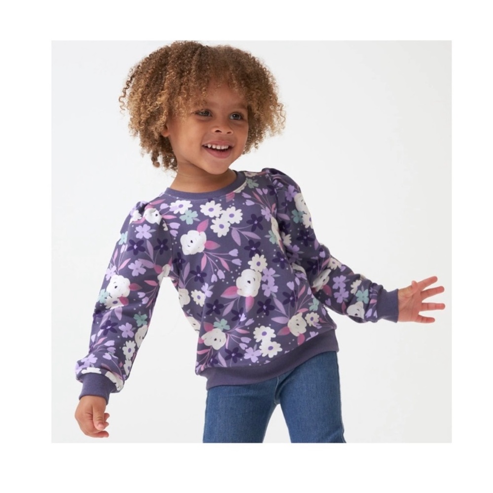 Play by Little Sleepies Sugar Plum Floral Puff Sleeve Sweatshirt- Size 12-18m